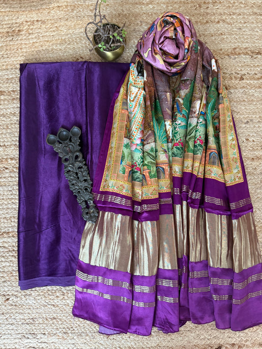 PURPLE SOLID MASHRU SILK KURTA WITH PATOLA PICHWAI HANDCRAFTED MODALSILK DUPATTA PS-241