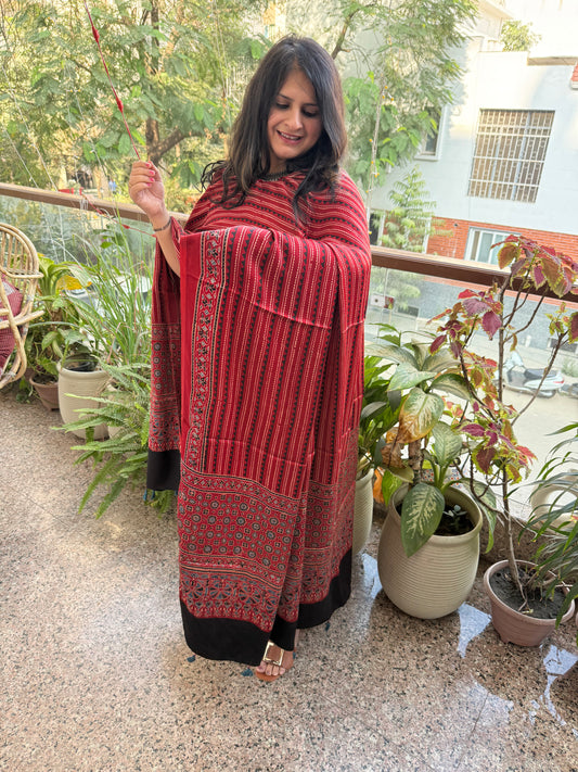 MAROON AJRAKH MODAL SILK HANDBLOCK KURTA SET
