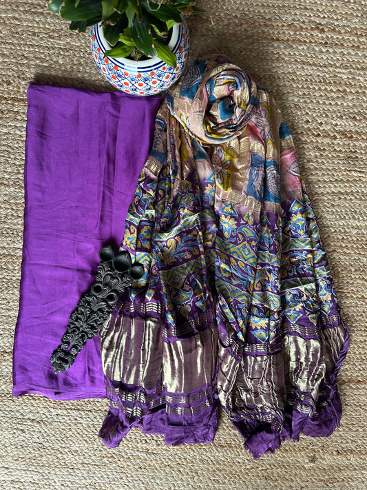 PURPLE MODAL SILK KURTA WITH AJRAKH HANDCRAFTED MODAL SILK DUPATTAS PS-13