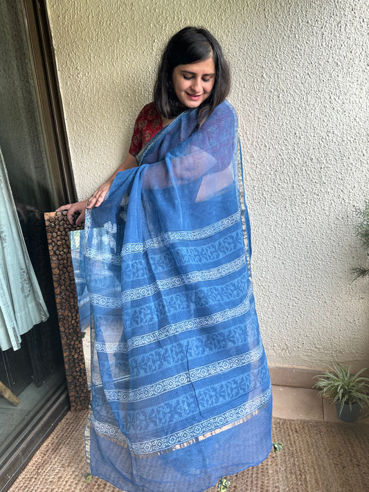 INDIGO AKOLA KOTA DORIA HANDBLOCK SARI