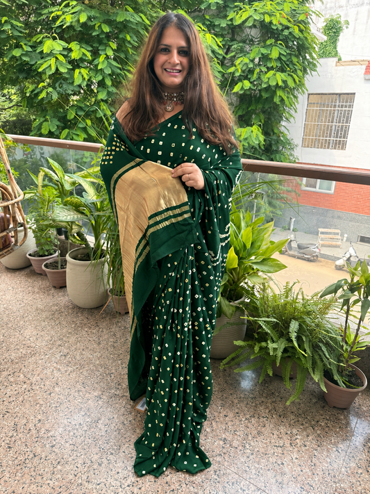 Castleton green modal silk dot bandhani sari