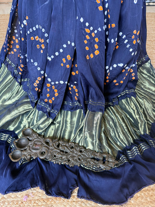 NAVY BLUE MODAL SILK BANDHANI DUPATTA WITH NAKSHI BORDER