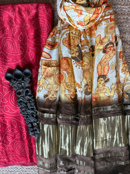 Red mashru silk kurta with patola handcrafted modal silk dupatta ps-235