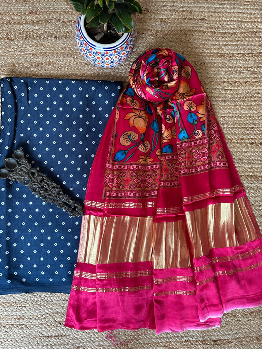 BLUE MASHRU SILK KURTA WITH PATOLA HANDCRAFTED MODAL SILK DUPATTA PS-1082