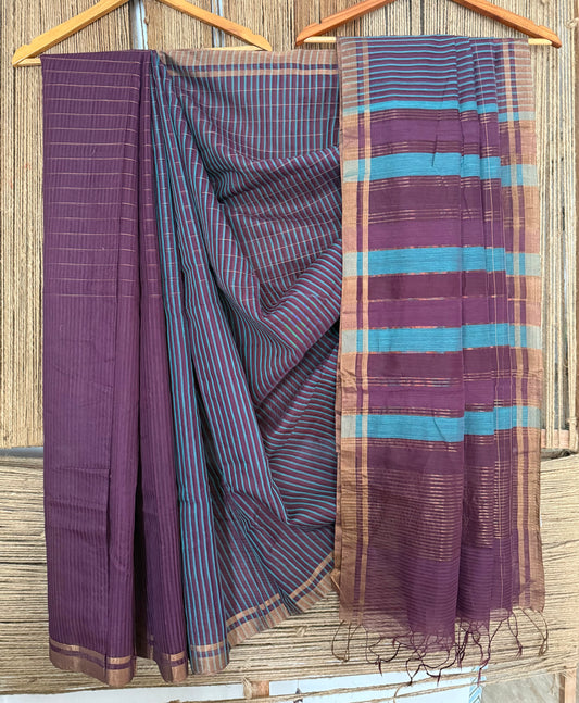 WINE MAROON CHANDERI COTTON SILK HANDLOOM SARI