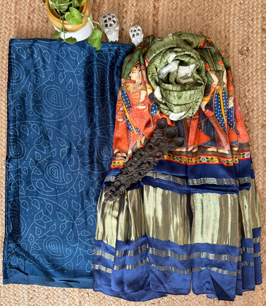 BLUE JAAL MASHRU SILK KURTA WITH PATOLA PICHWAI HANDCRAFTED MODALSILK DUPATTA