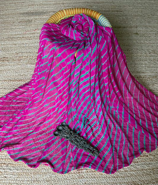 Intense Hot Pink chiffon leheriya dupatta