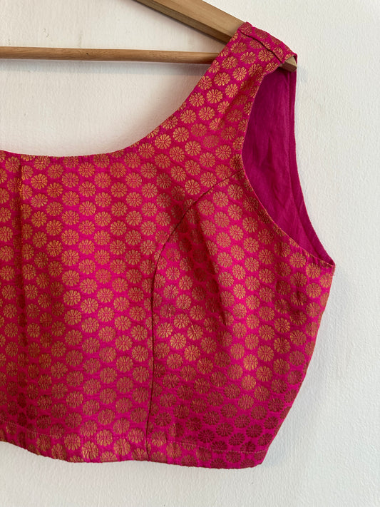 HOT PINK BROCADE BLOUSE WITHOUT SLEEVES