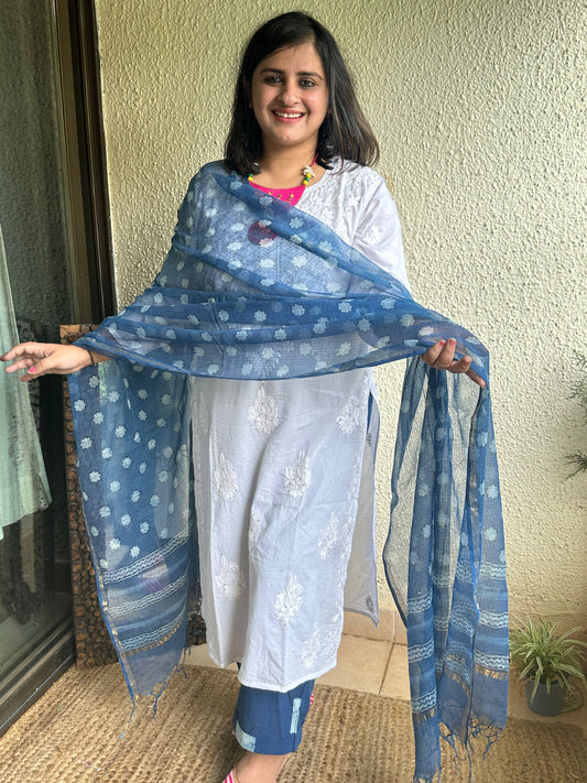 INDIGO KOTA DABU HANDCRAFTED DUPATTA