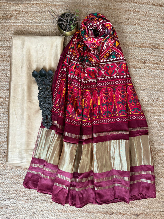 BEIGE GOLDEN SOLID MASHRU SILK KURTA WITH PATOLA PICHWAI HANDCRAFTED MODALSILK DUPATTA PS-251
