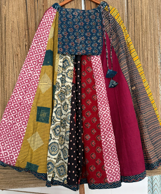 Blue Ajrakh Cotton blouse-with Cotton patchwork handcrafted Ajrakh Cotton Skirt