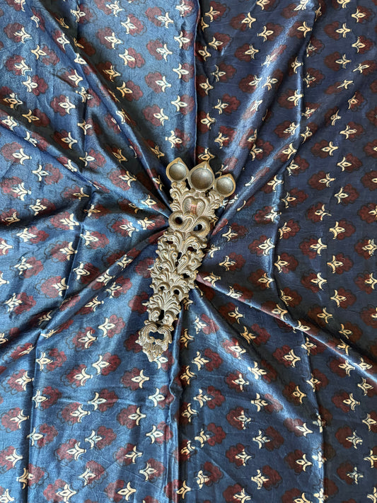 NAVY BLUE AJRAKH MASHRU SILK UN STITCHED BLOUSE PIECE