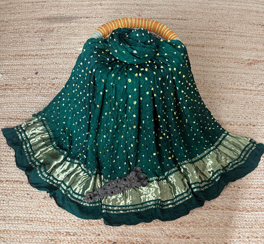 Bottle Green modal silk bandhani dupatta with nakshi border