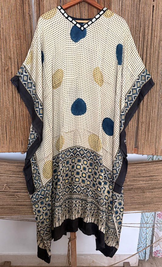 Beige Modal silk AJRAKH Kaftan