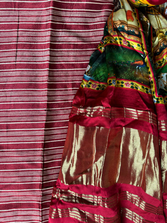 MAROON SILK KURTA WITH PATOLA PRINTED MODAL SILK DUPATTAS  PS-10137