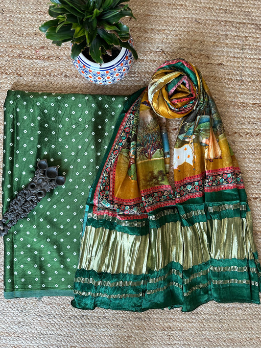GREEN MASHRU SILK KURTA WITH PATOLA HANDCRAFTED MODAL SILK DUPATTA PS-1079