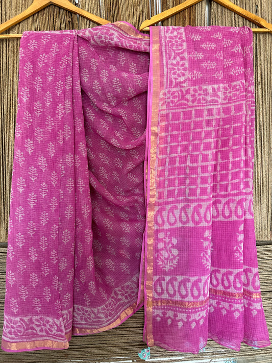 ROUGE PINK KOTA DORIA HANDBLOCK SARI