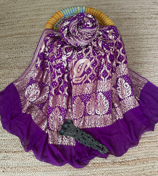 Palatinate Purple handwoven neemzari bareek bandhani in khaddi georgette dupatta bd-1081