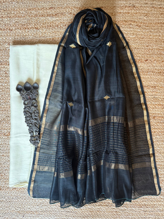 BEIGE GOLDEN MUGA SILK KURTA WITH CHANDERI HANDLOOM SILK DUPATTA