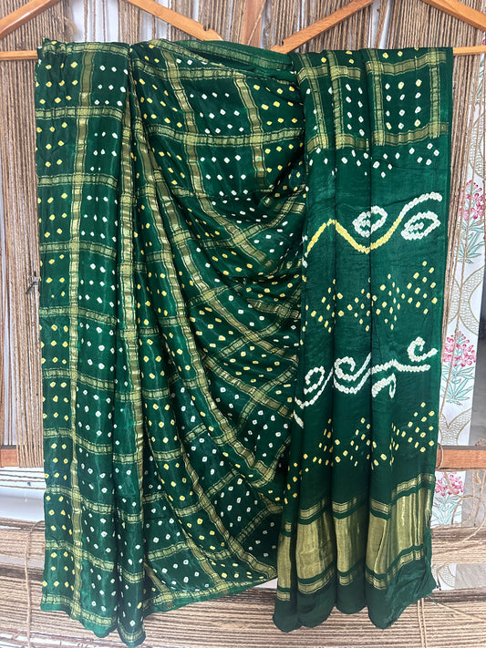 GREEN MODAL SILK GHARCHOLA BANDHANI SARI BS- 72