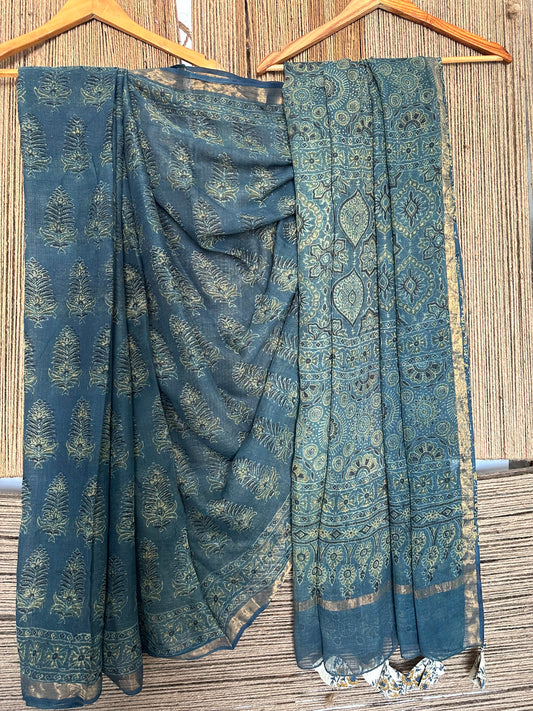 INDIGO BLUE KOTA AJRAK HANDBLOCK SARI