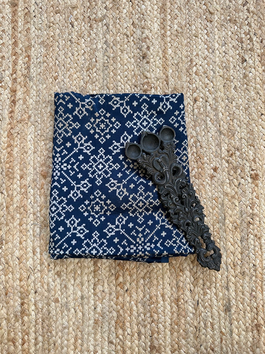 BLUE PRINTED MASHRU SILK UN STITCHED BLOUSE PIECE