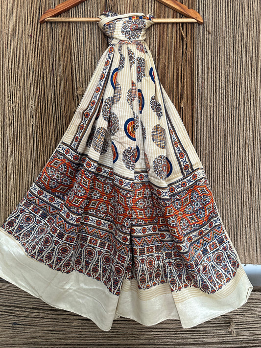 BEIGE MODAL AJRAKH SILK STOLE