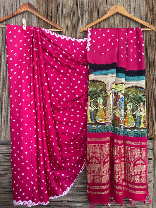 PINK MODAL SILK BANDHANI SARI WITH PICHWAI PRINT BPS 27