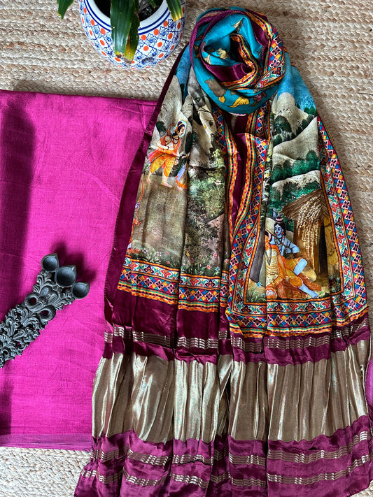 PURPLE PINK MASHRU SILK KURTA WITH PATOLA PRINT MODAL SILK DUPATTAS PS-10125