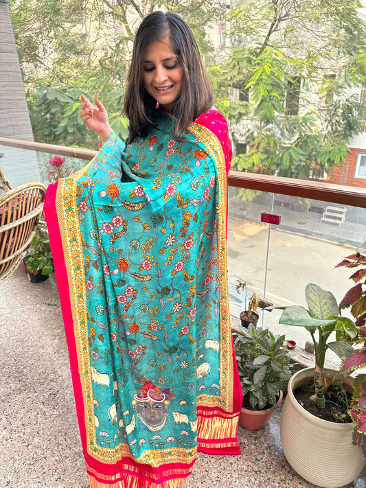 Pink mashru silk kurta with patola print modal silk dupattas ps-10115