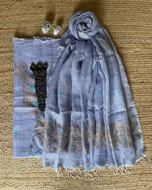 LIGHT PURPLE WOVEN LINEN JAMDANI KURTA SET LJS- 2013
