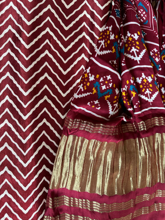 Maroon mashru silk kurta with ajrakh handcrafted modal silk dupatta ps-10132