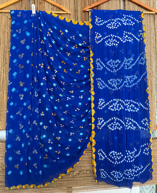 Navy Blue Bandhani handcrafted chiffon sari