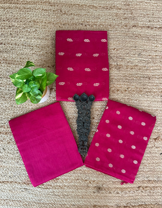 Raspberry Pink Chanderi handloom banarsi booti three piece suit