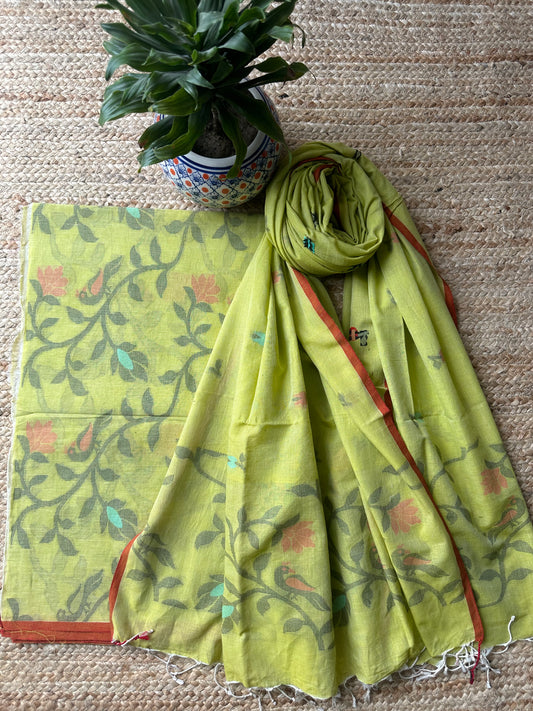 GREEN ALL OVER WOVEN MULL KURTA SET JAK- 10
