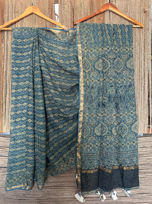 INDIGO BLUE KOTA AJRAK HANDBLOCK SARI