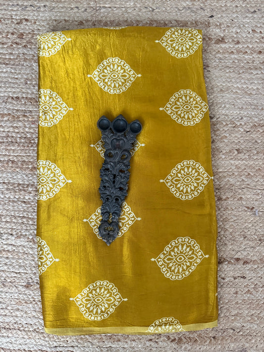 Mustard Yellow Badam Butta mashru silk fabric