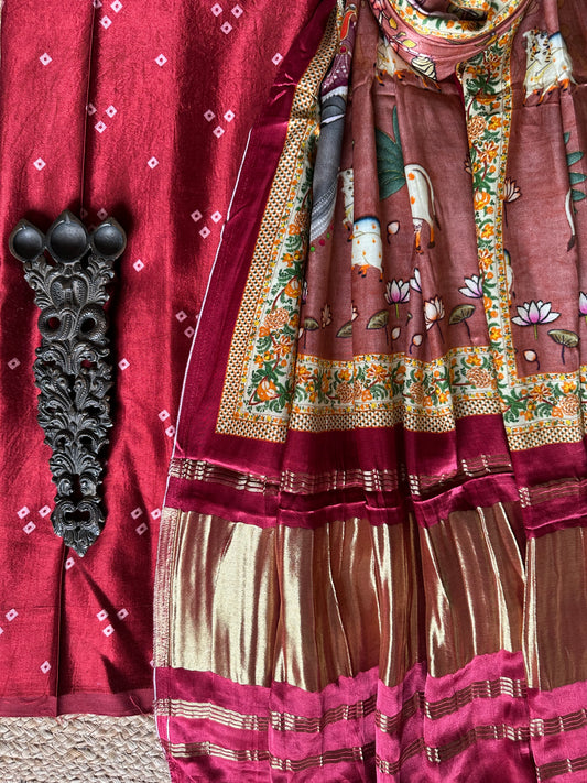 MAROON MASHRU SILK KURTA WITH PATOLA HANDCRAFTED MODAL SILK DUPATTA PS-62