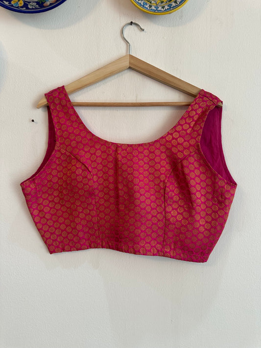 HOT PINK BROCADE BLOUSE WITHOUT SLEEVES