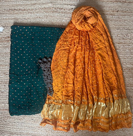 Green Modal silk Bandhani kurta with Bandhani Handcrafted Modal Silk Duppatta