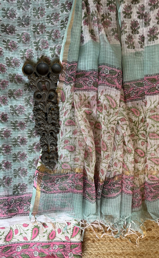 SKY BLUE KOTA HANDBLOCK THREE PIECE SET