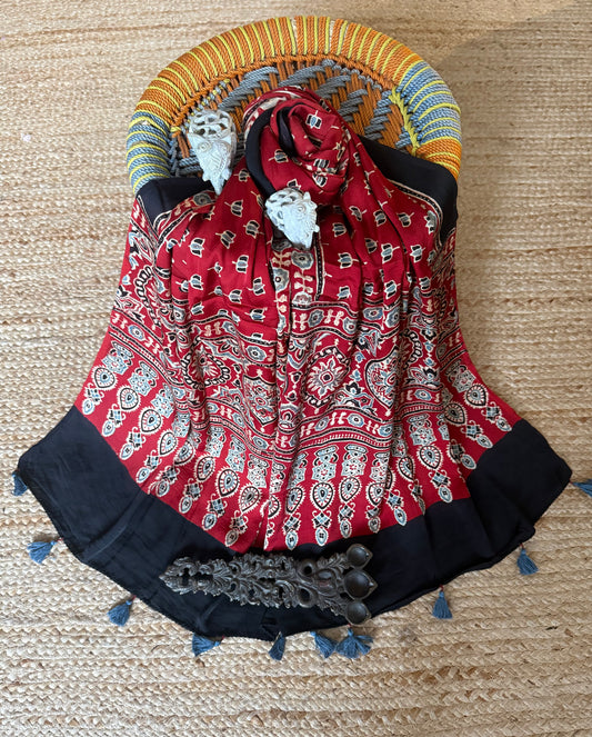 MAROON AJRAKH MODAL SILK HANDCRAFTED STORE