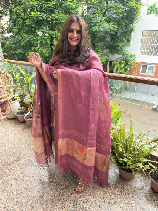 Rosewood Mauve jamdani linen kurta set