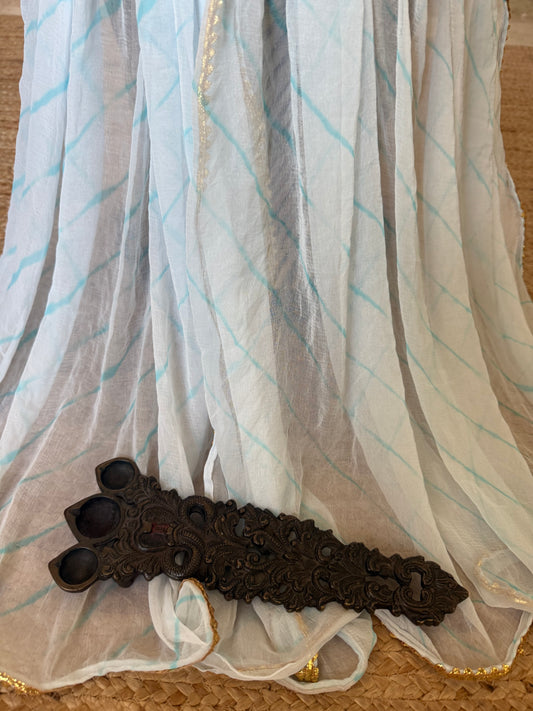 WHITE BLUE CHIFFON LEHERIYA DUPATTA