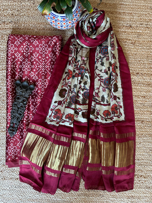 MAROON MASHRU SILK KURTA WITH PATOLA PRINT MODAL SILK DUPATTAS PS-10120