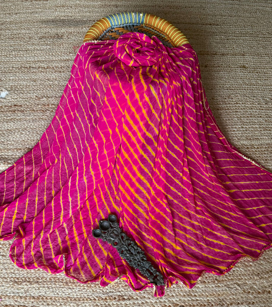 Hot Pink & Yellow chiffon leheriya dupatta