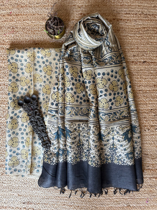 BEIGE AJRAKH TUSSAR SILK HANDBLOCK SUIT SET TSS- 20