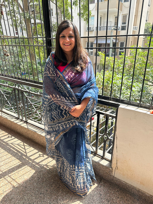 INDIGO BLUE AKOLA KOTA DORIA HANDBLOCK SARI