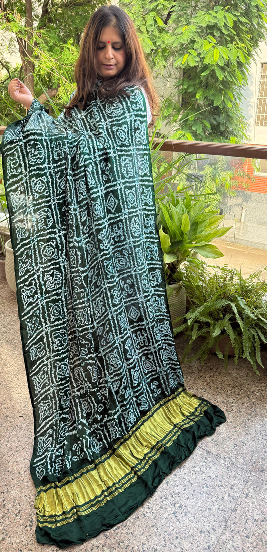 Bottle Green rai bandhani gajji silk Handcrafted Gharchola dupatta