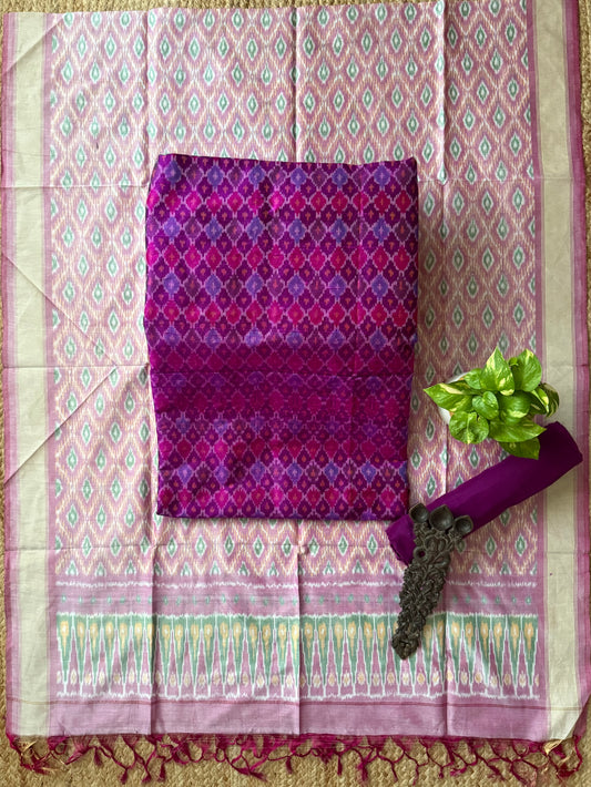Purple raw silk ikkat hanwoven kurta with Bottom ikkat patola pure silk handwoven dupatta